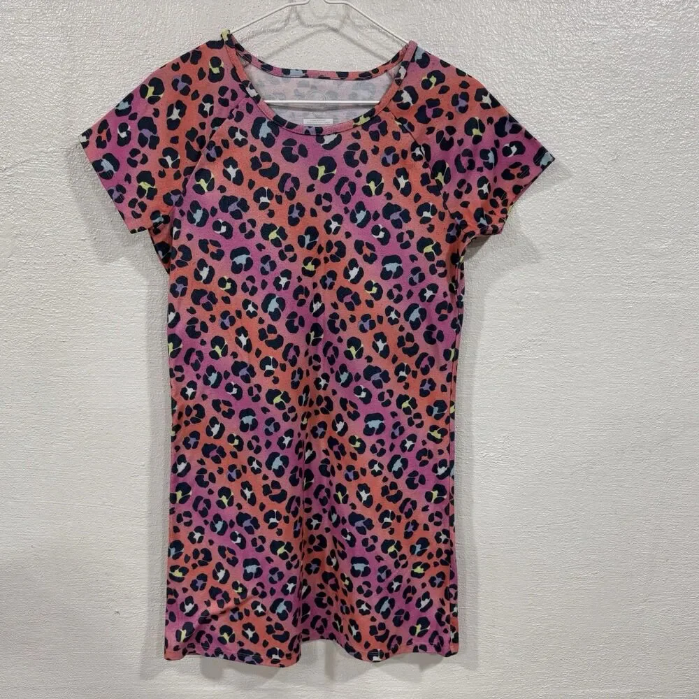 Wonder Nation Girls Pink Orange Multi Leopard Print Short Sleeve Nightgown